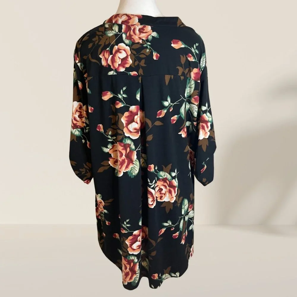 a.jesdani Women’s Floral Tunic Dress | Black Rose Print | 3X Plus Size